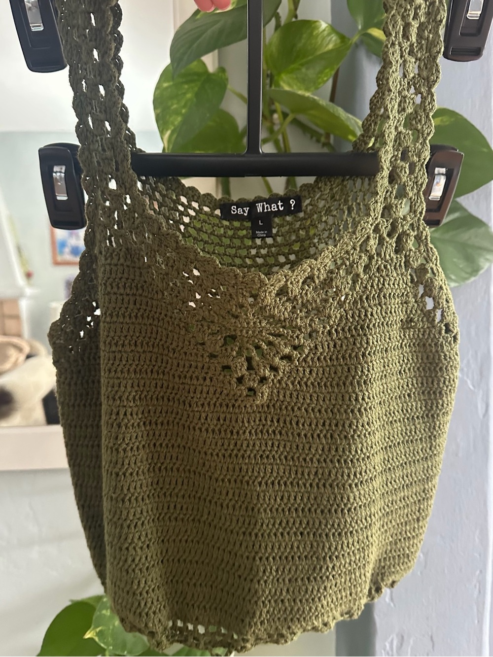 Say What? Olive Crochet Knit Tank Top